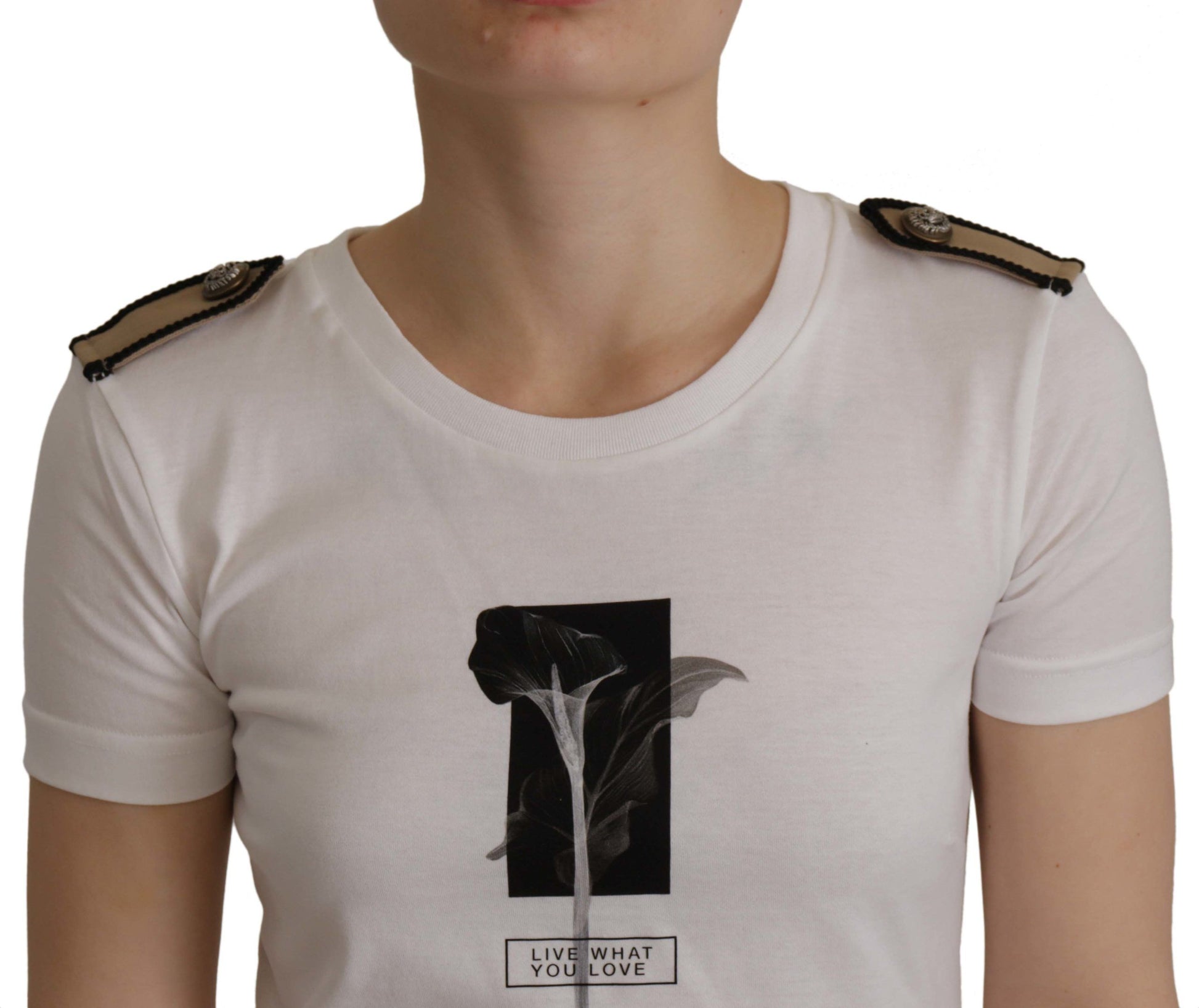Dolce & Gabbana White Black Roses Crewneck Cotton T-shirt Dolce & Gabbana