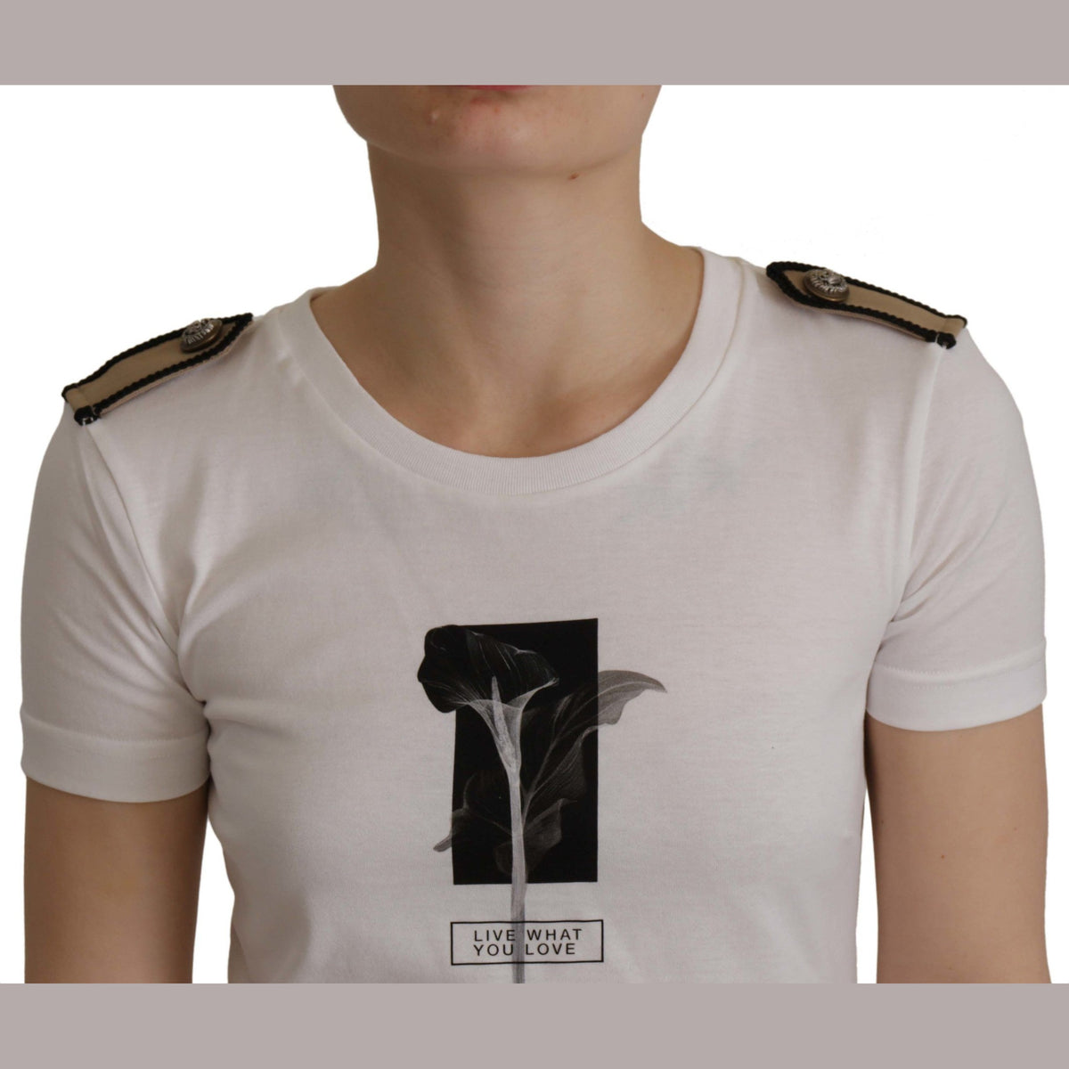 Dolce & Gabbana White Black Roses Crewneck Cotton T-shirt