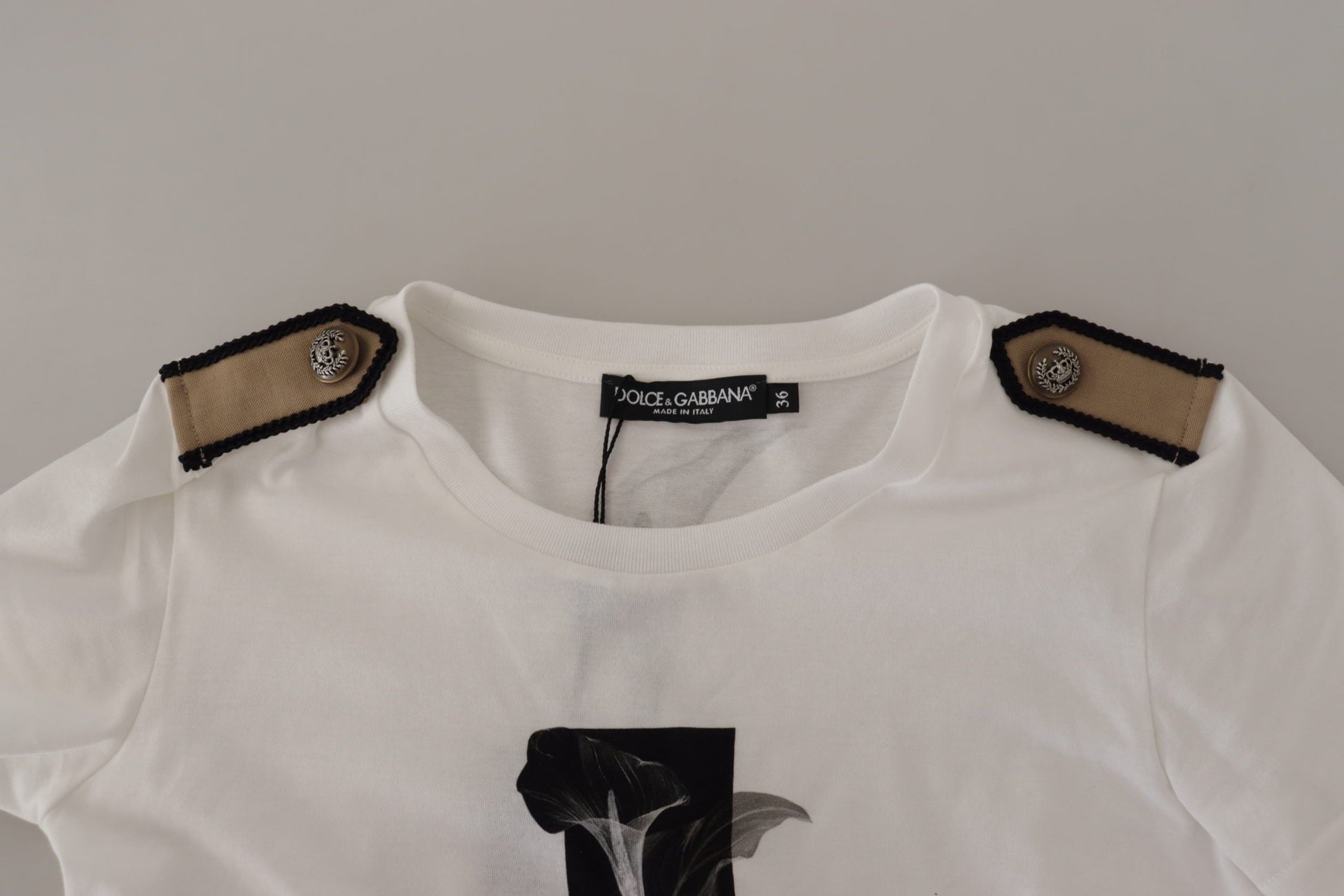 Dolce & Gabbana White Black Roses Crewneck Cotton T-shirt Dolce & Gabbana