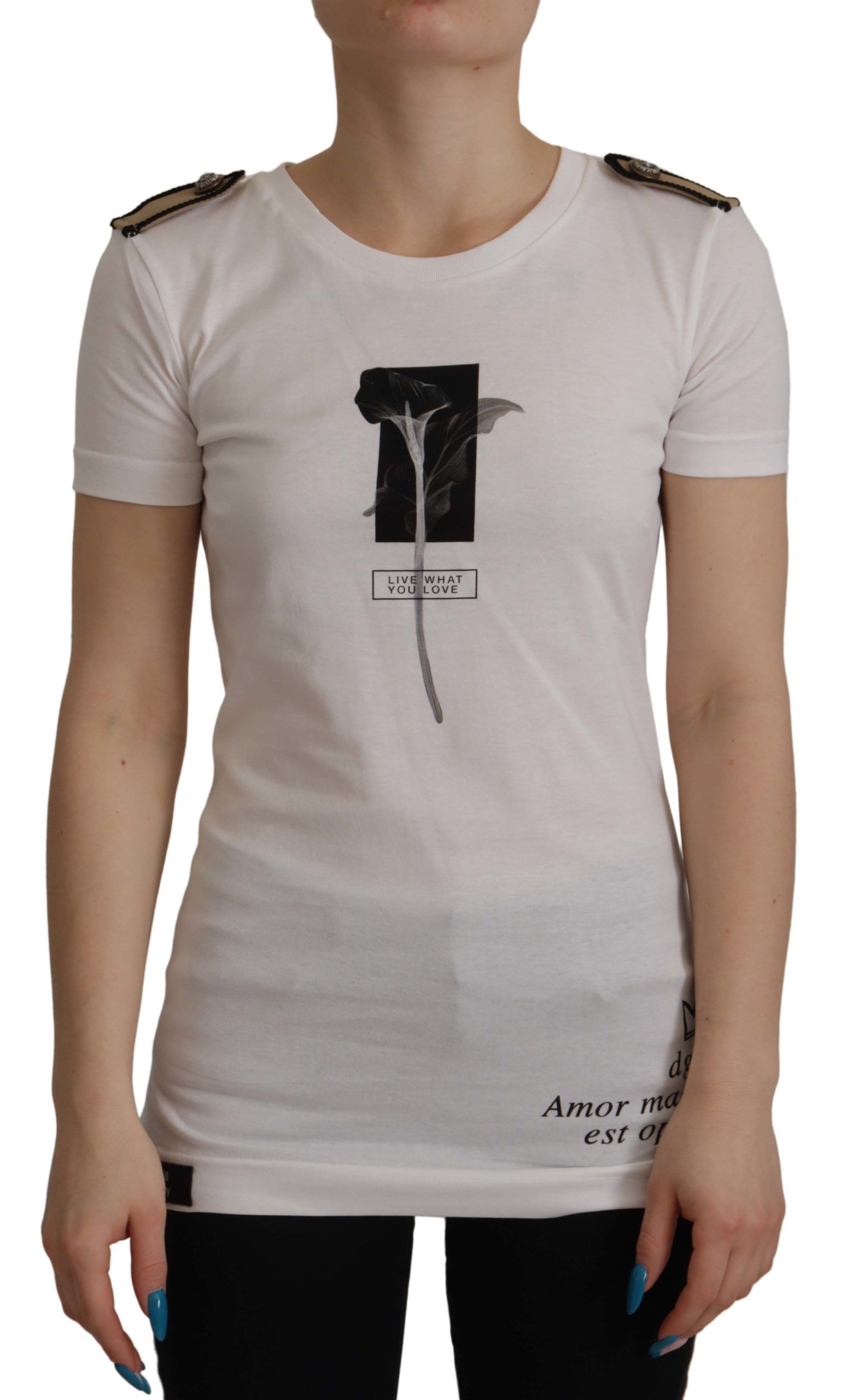 Dolce & Gabbana White Black Roses Crewneck Cotton T-shirt Dolce & Gabbana