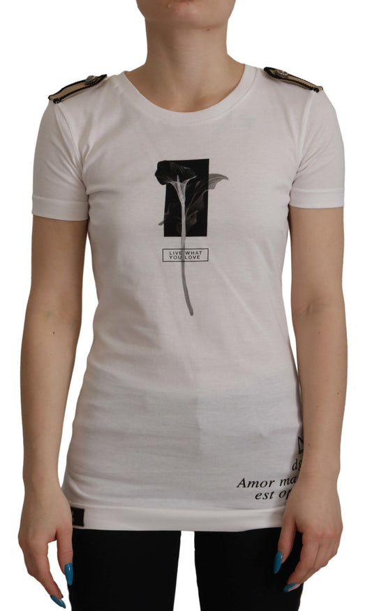 Dolce & Gabbana White Black Roses Crewneck Cotton T-shirt Dolce & Gabbana
