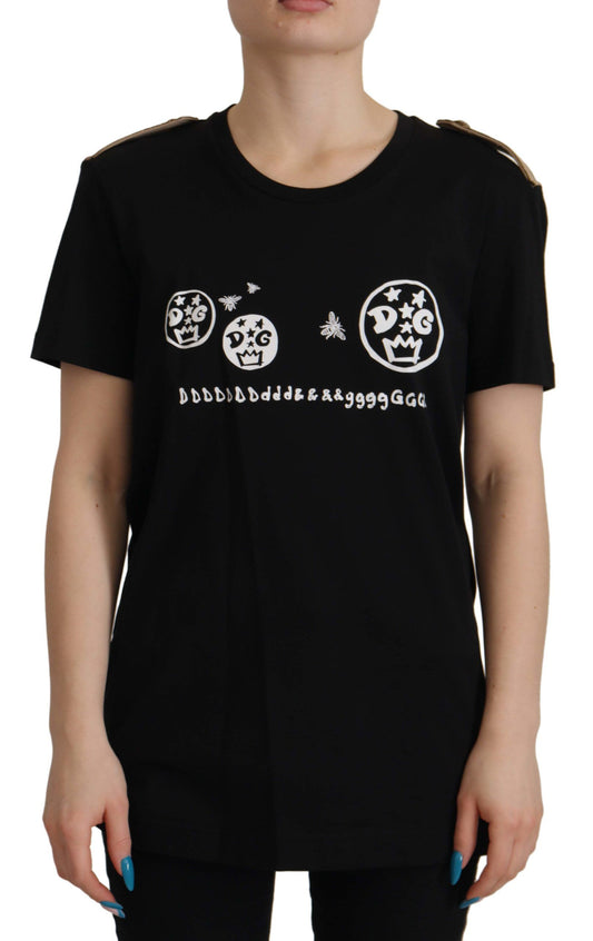Dolce & Gabbana Black Logo Motive Crewneck Cotton T-shirt Dolce & Gabbana