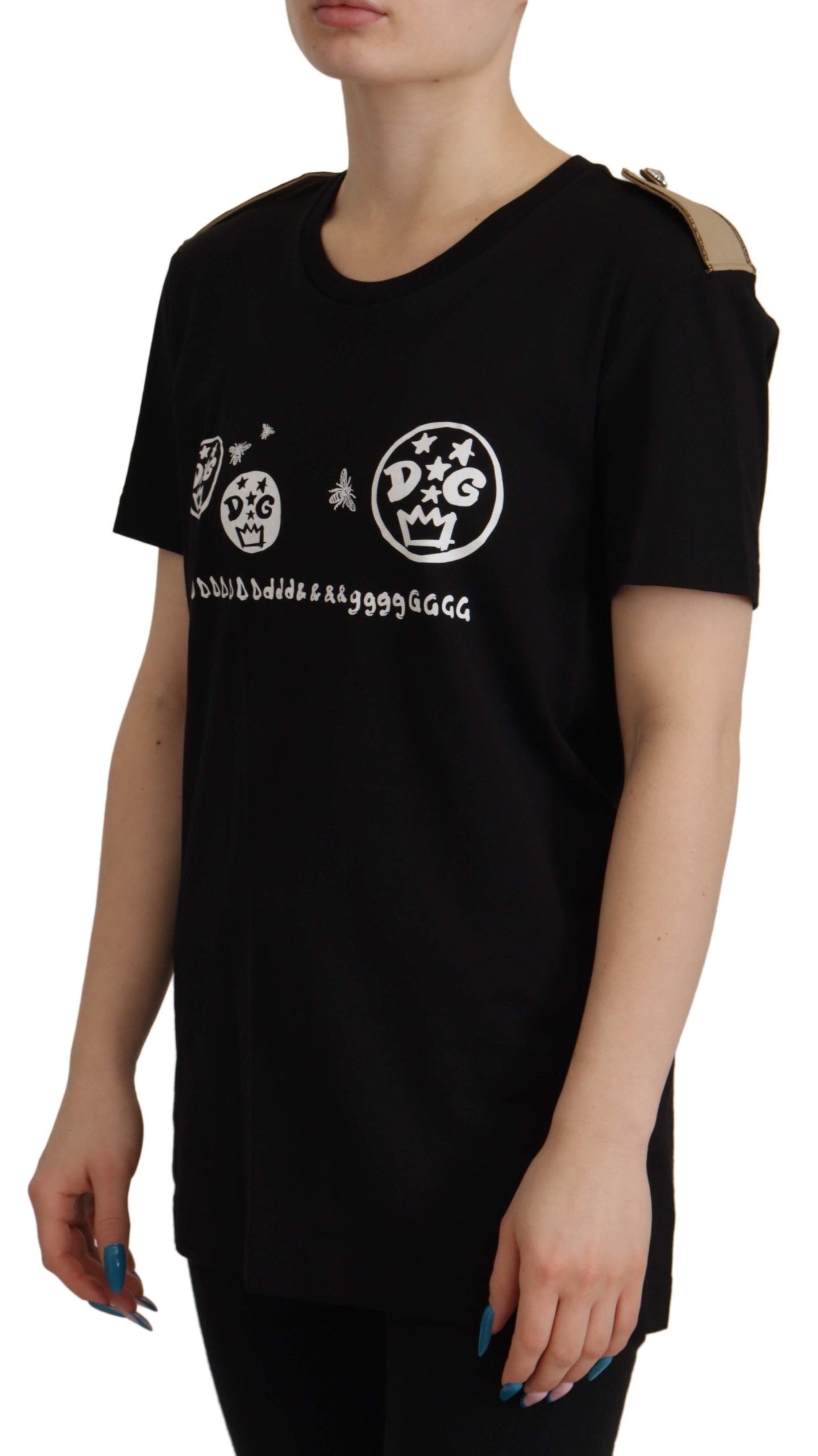 Dolce & Gabbana Black Logo Motive Crewneck Cotton T-shirt Dolce & Gabbana