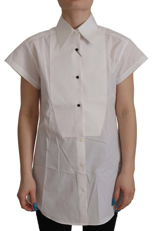 Dolce & Gabbana White Sleeveless Tuxedo Formal Blouse Top Dolce & Gabbana
