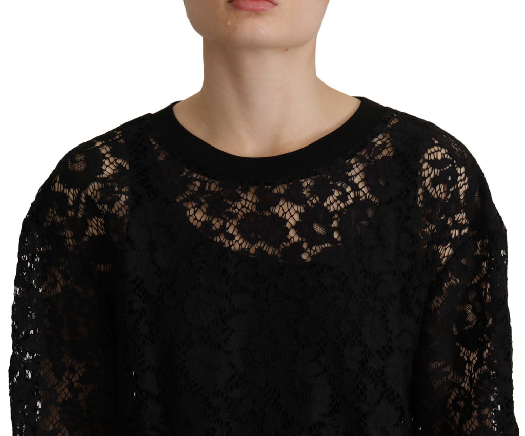 Dolce & Gabbana black floral lace Sicily blouse with long sleeves and intricate lace detailing.