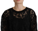 Dolce & Gabbana black floral lace Sicily blouse with long sleeves and intricate lace detailing.