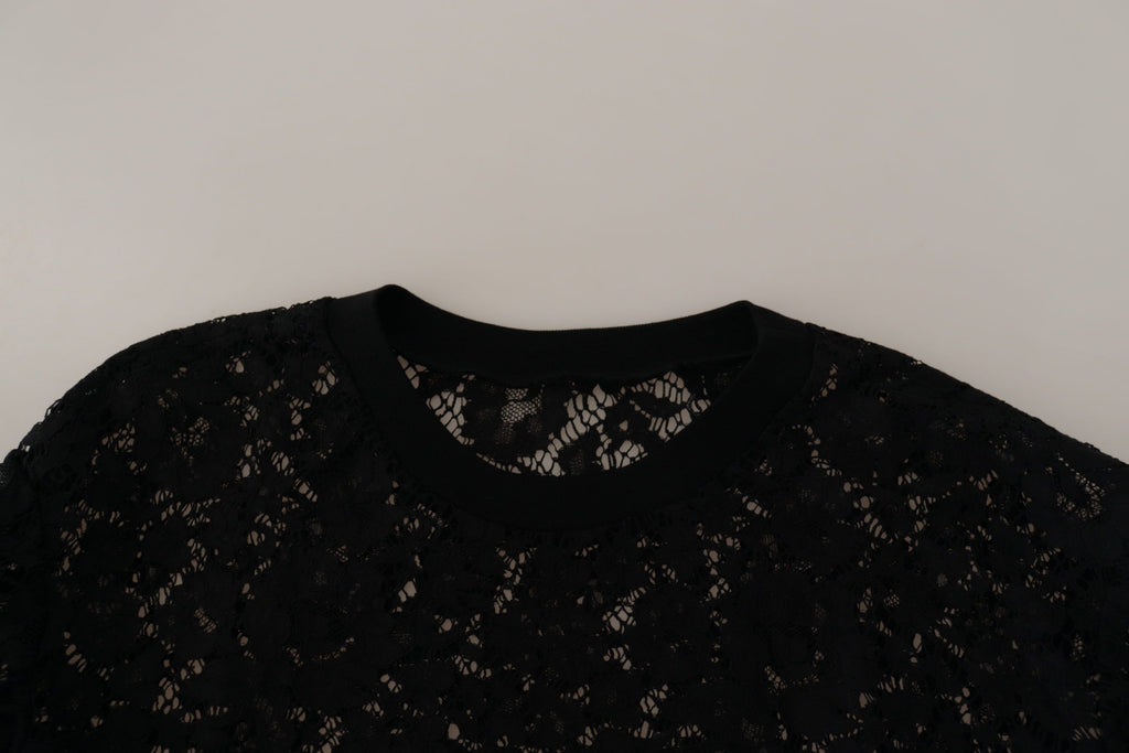 Dolce & Gabbana black floral lace Sicily blouse featuring a stylish pullover design and elegant detailing.