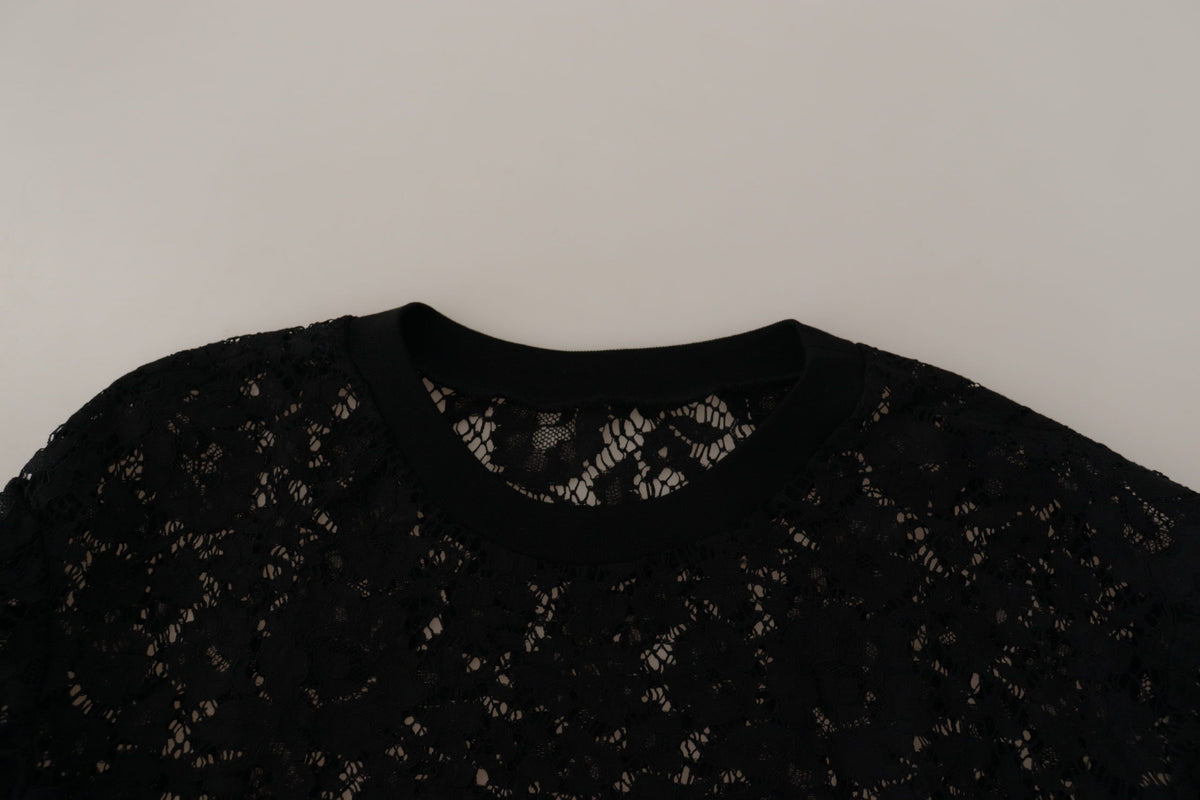 Dolce & Gabbana black floral lace Sicily blouse featuring a stylish pullover design and elegant detailing.