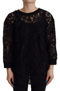 Dolce & Gabbana black floral lace Sicily blouse featuring a pullover style and intricate lace details.