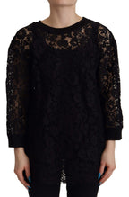 Dolce & Gabbana black floral lace Sicily blouse featuring a pullover style and intricate lace details.