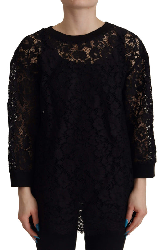 Dolce & Gabbana Black Floral Lace Pullover Sicily Blouse Dolce & Gabbana
