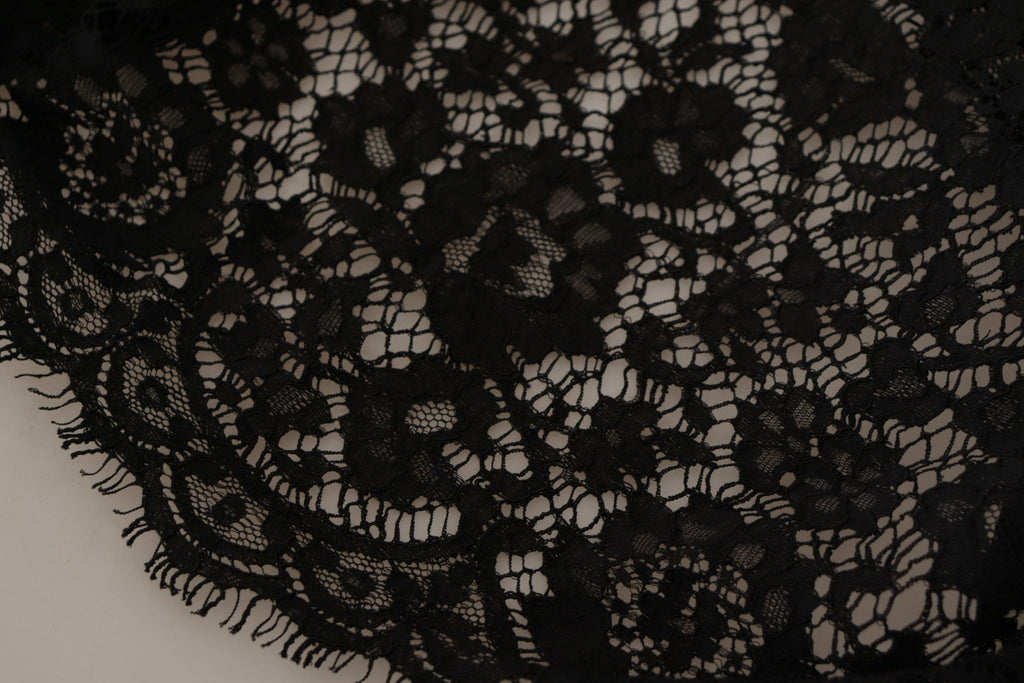 Dolce & Gabbana black floral lace Sicily blouse with long sleeves and intricate floral embroidery.