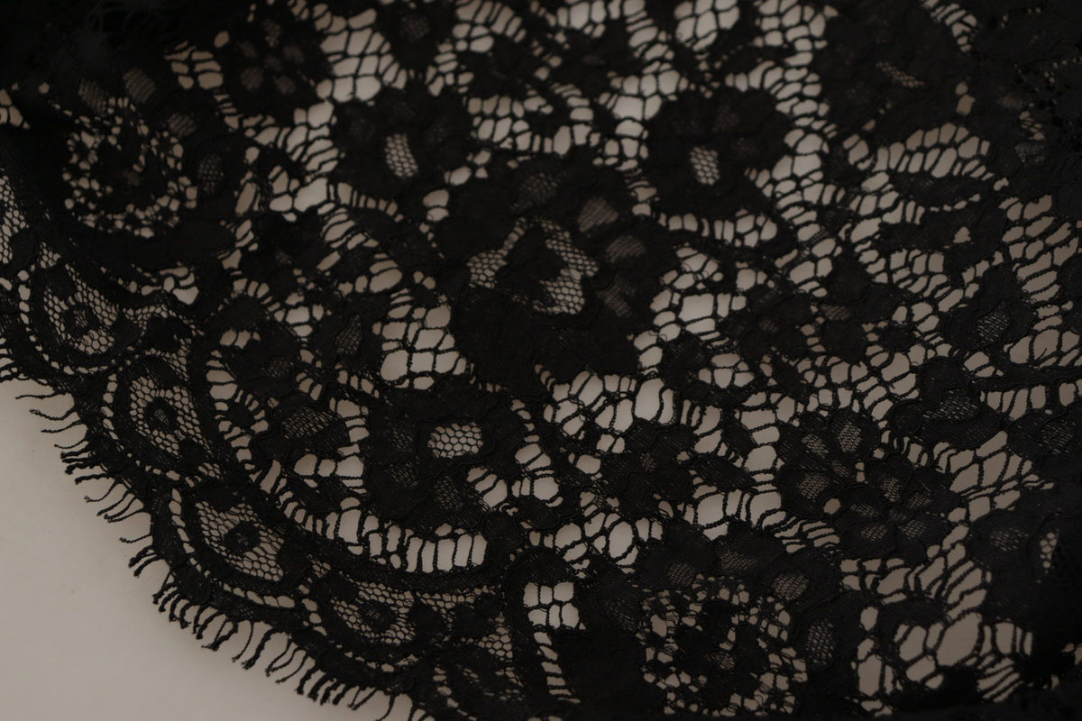 Dolce & Gabbana black floral lace Sicily blouse with long sleeves and intricate floral embroidery.