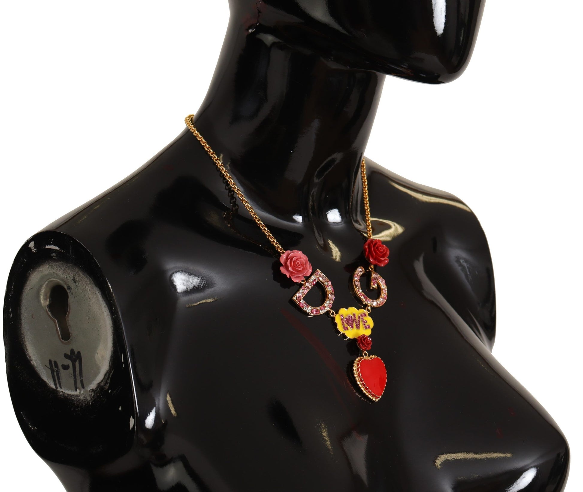 Dolce & Gabbana Gold Rose Love Crystal Charm Chain Necklace Dolce & Gabbana