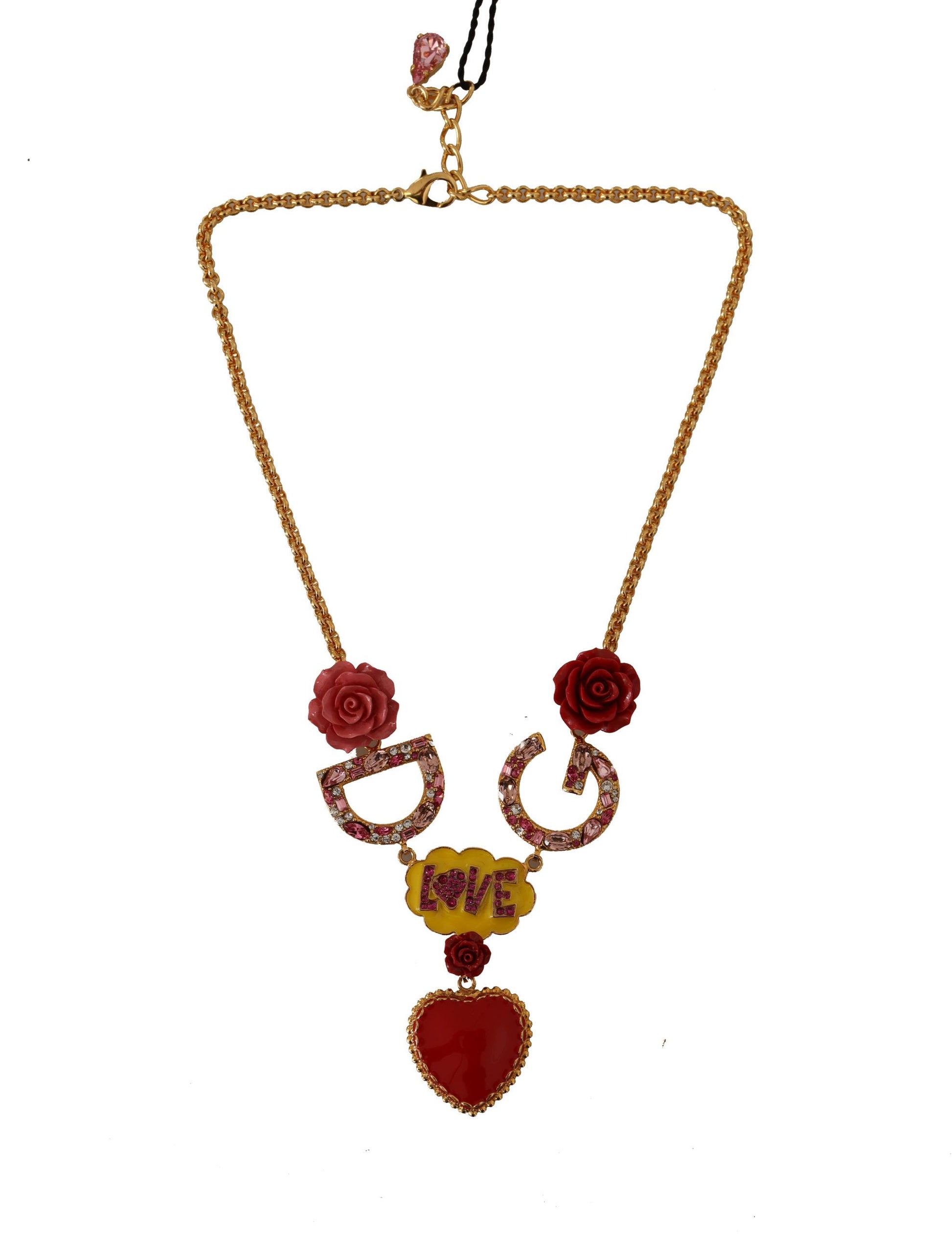 Dolce & Gabbana Gold Rose Love Crystal Charm Chain Necklace Dolce & Gabbana