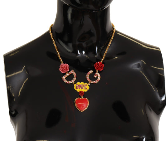 Dolce & Gabbana Gold Rose Love Crystal Charm Chain Necklace Dolce & Gabbana