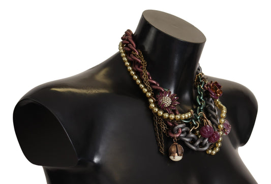 Dolce & Gabbana Gold Brass Sicily Floral Crystal Statement Necklace Dolce & Gabbana