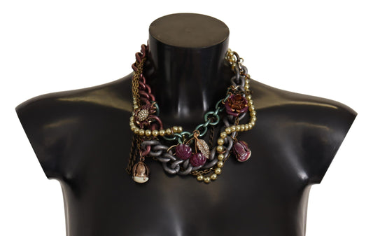 Dolce & Gabbana Gold Brass Sicily Floral Crystal Statement Necklace Dolce & Gabbana