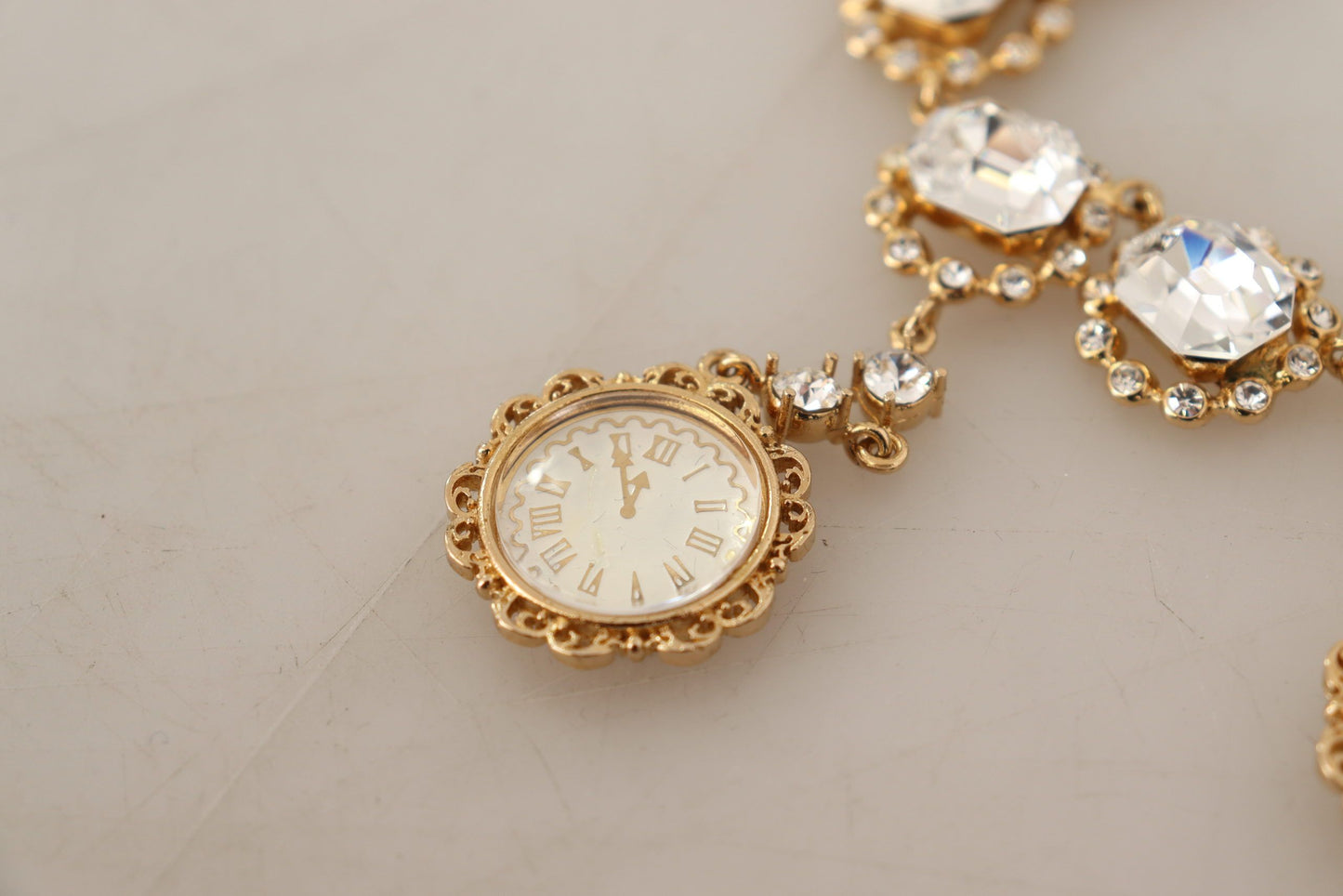Dolce & Gabbana Gold Clock Statement Crystal Chain Necklace Dolce & Gabbana