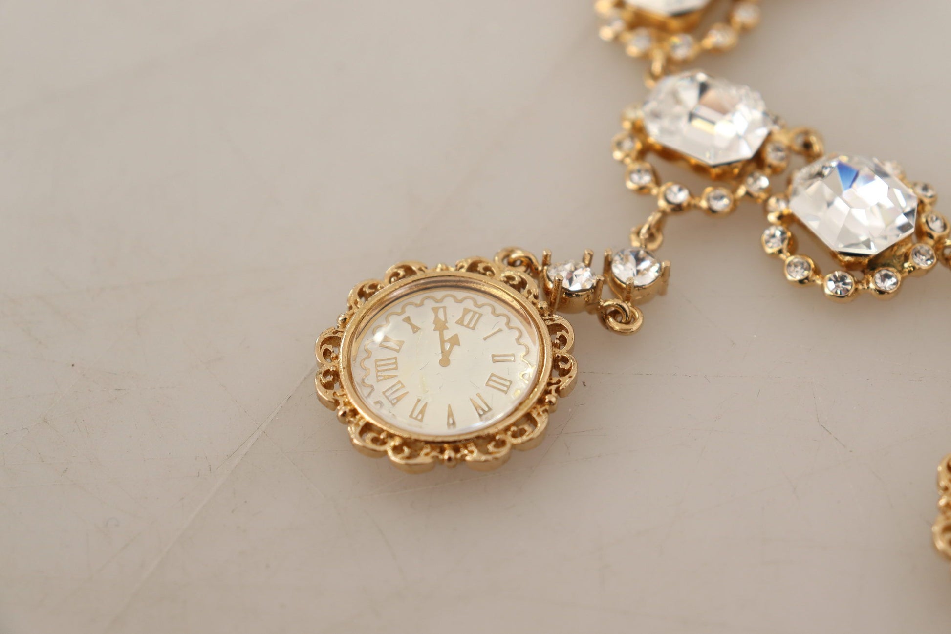 Dolce & Gabbana Gold Clock Statement Crystal Chain Necklace Dolce & Gabbana