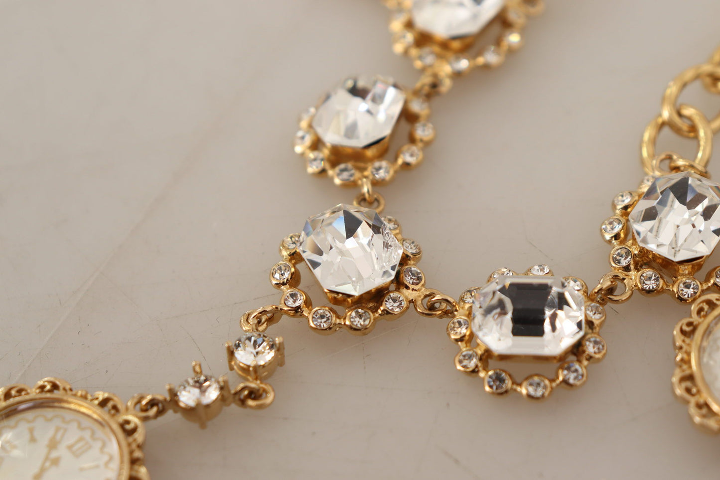 Dolce & Gabbana Gold Clock Statement Crystal Chain Necklace Dolce & Gabbana