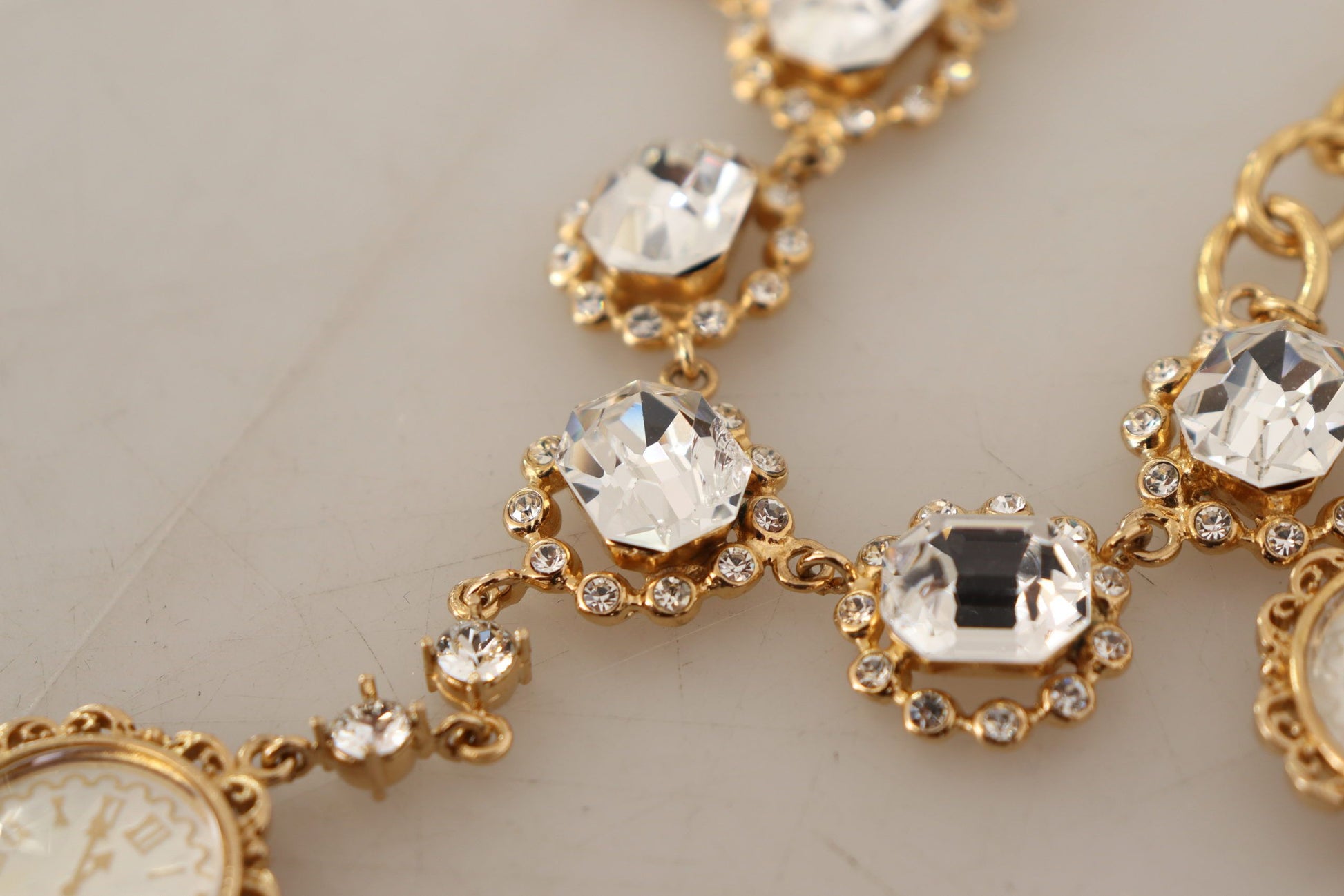 Dolce & Gabbana Gold Clock Statement Crystal Chain Necklace Dolce & Gabbana