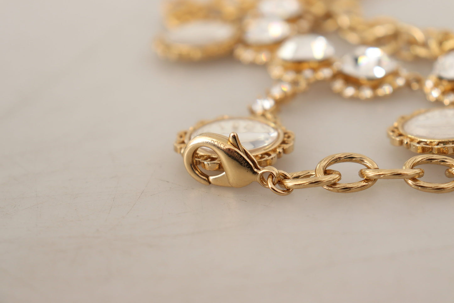Dolce & Gabbana Gold Clock Statement Crystal Chain Necklace Dolce & Gabbana