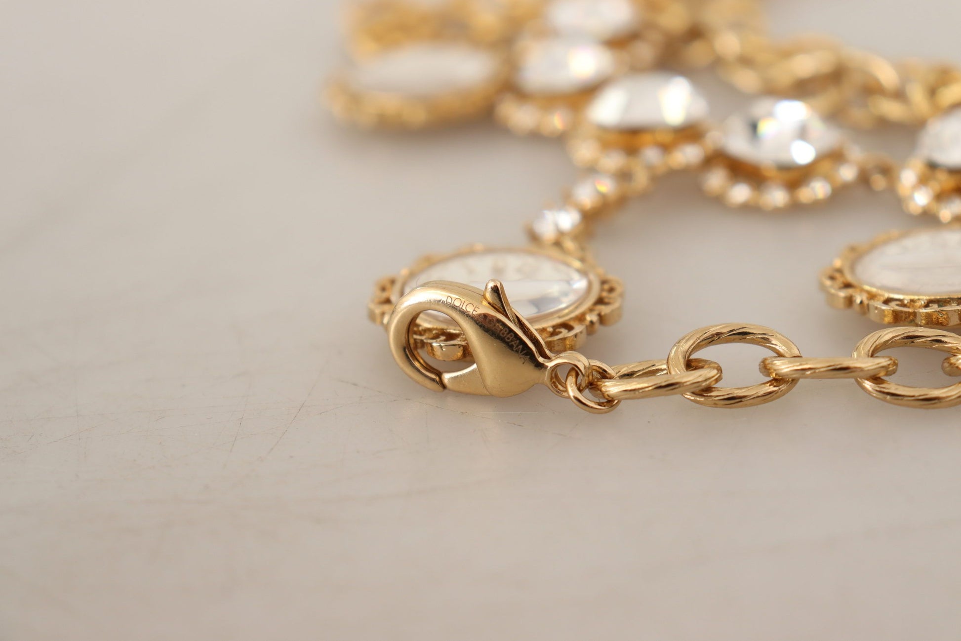 Dolce & Gabbana Gold Clock Statement Crystal Chain Necklace Dolce & Gabbana