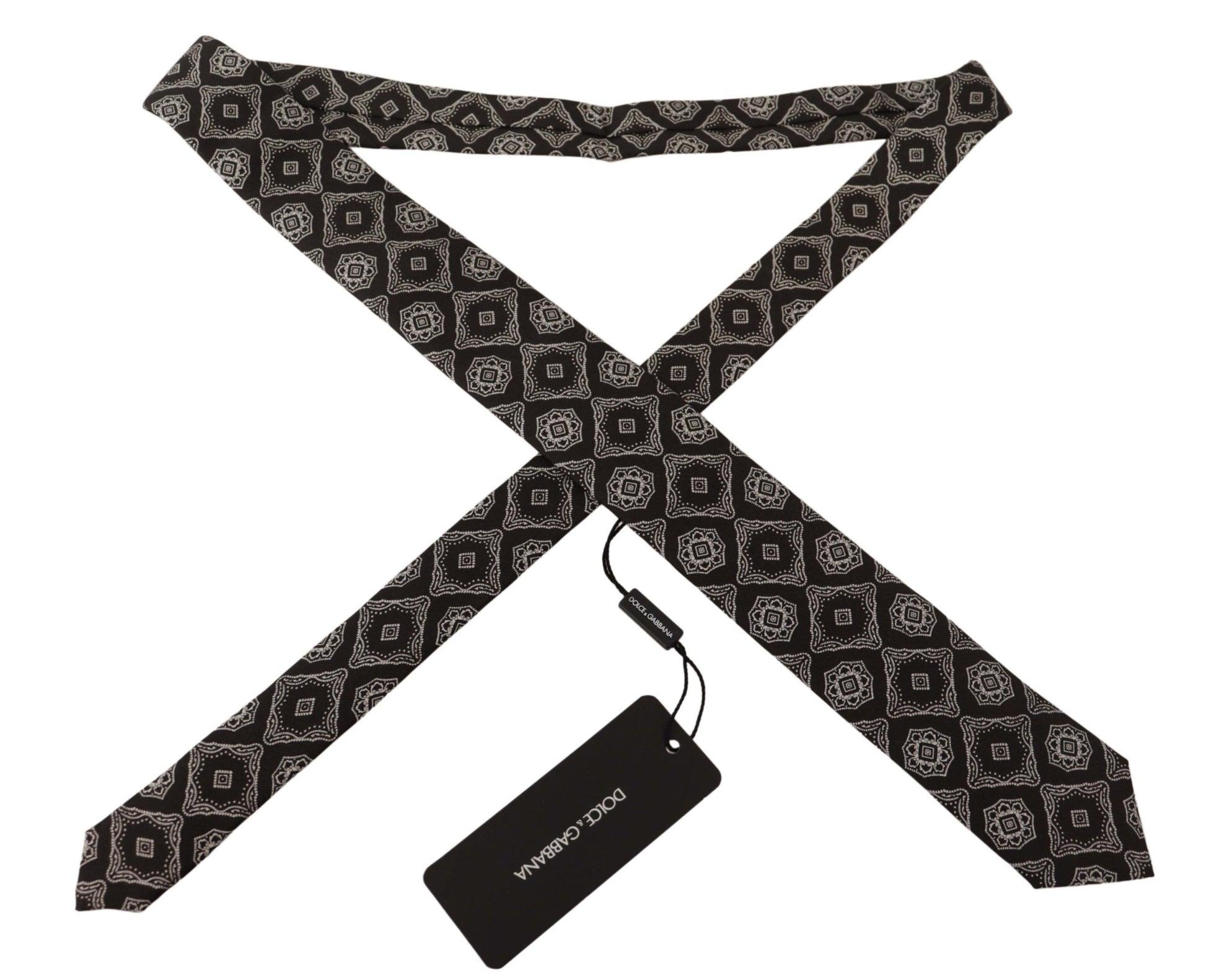 Dolce & Gabbana Black White Square Geometric Print Adjustable Accessory Tie Dolce & Gabbana