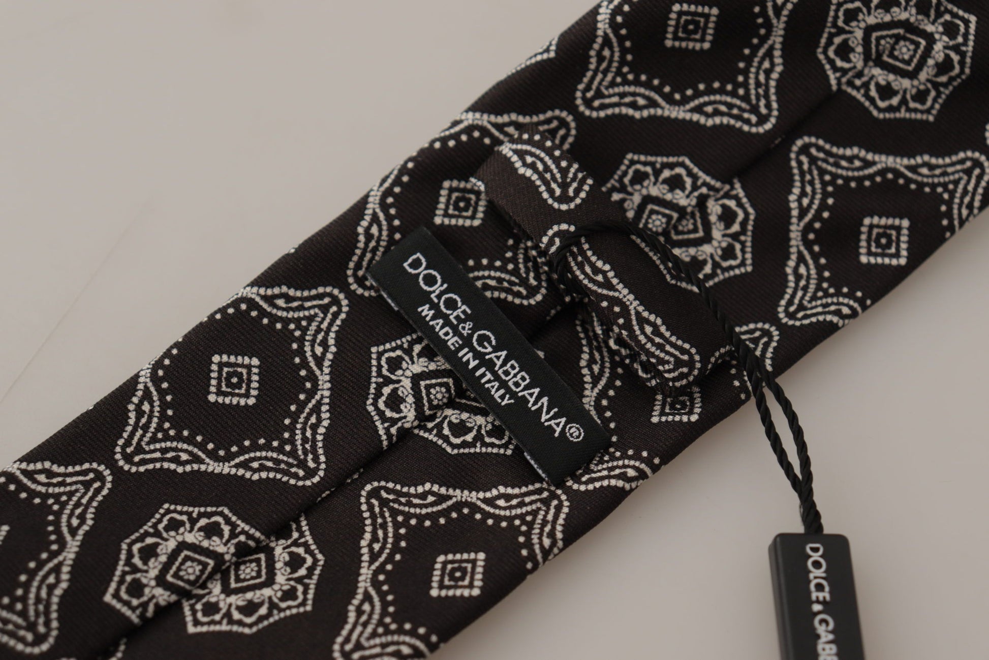 Dolce & Gabbana Black White Square Geometric Print Adjustable Accessory Tie Dolce & Gabbana