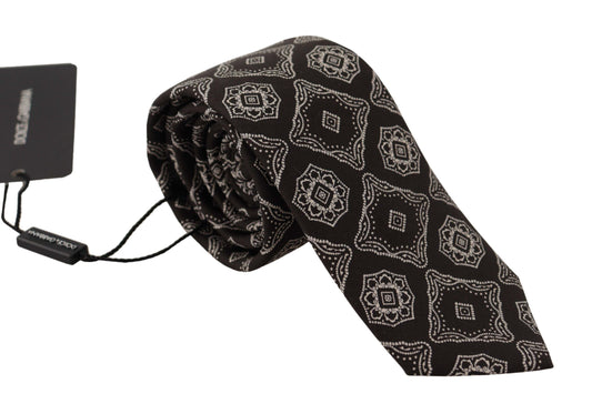Dolce & Gabbana Black White Square Geometric Print Adjustable Accessory Tie Dolce & Gabbana