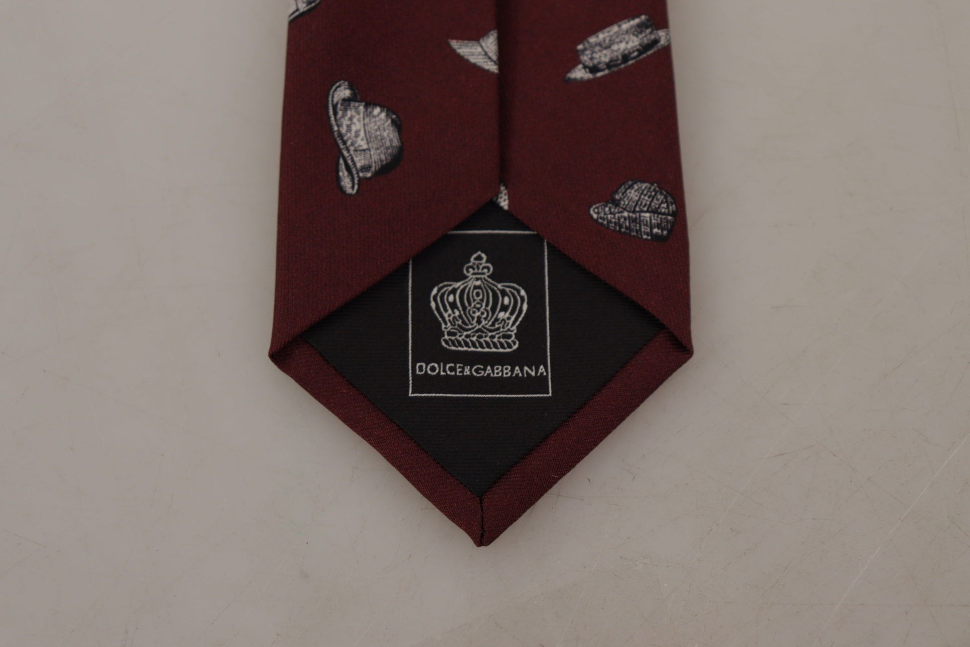Dolce & Gabbana Maroon Hat Pattern 100% Silk Adjustable Accessory Tie Dolce & Gabbana