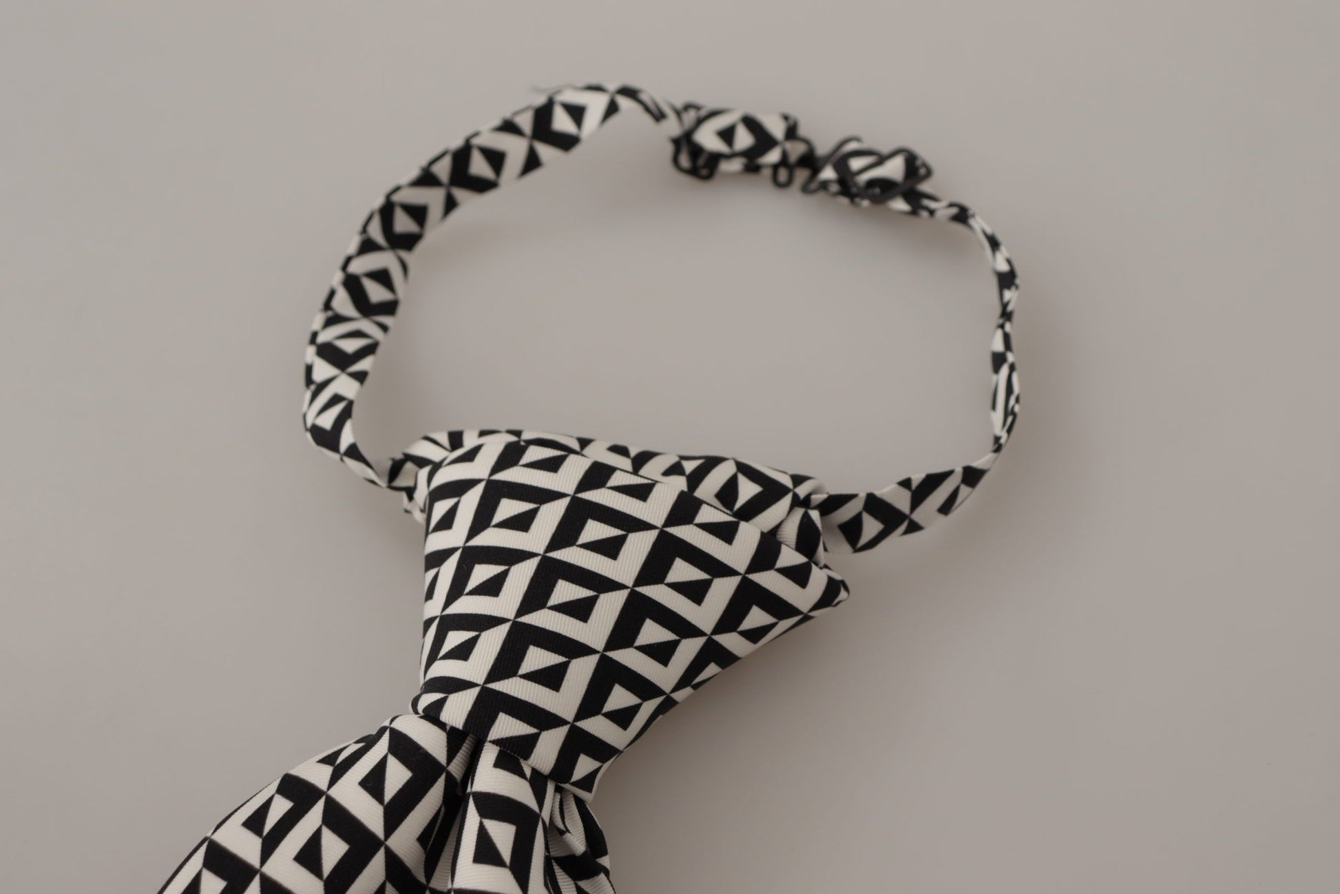 Dolce & Gabbana Black White Geometric 100% Silk Adjustable Accessory Tie Dolce & Gabbana