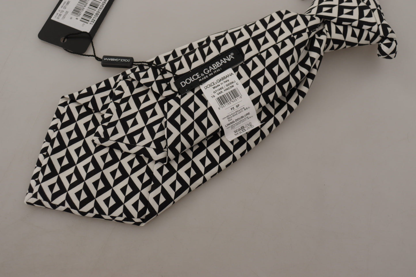 Dolce & Gabbana Black White Geometric 100% Silk Adjustable Accessory Tie Dolce & Gabbana