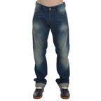 Acht Blue Wash Denim Cotton Stretch Baggy Fit Jeans