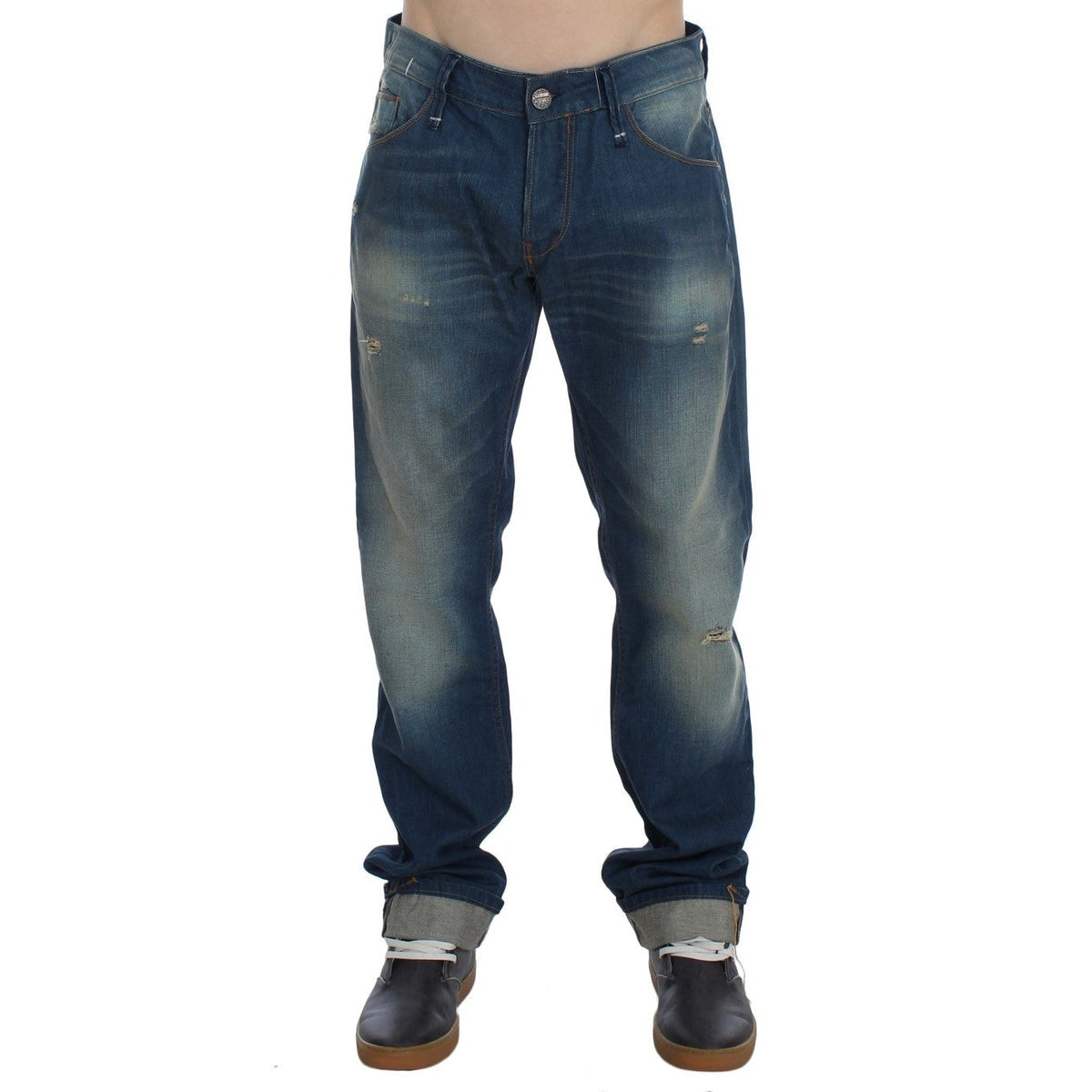 Acht Blue Wash Denim Cotton Stretch Baggy Fit Jeans