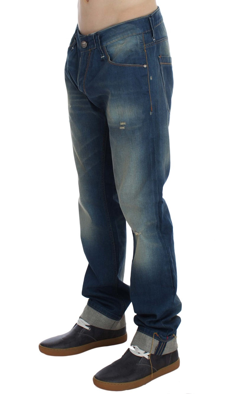 Acht Blue Wash Denim Cotton Stretch Baggy Fit Jeans Acht