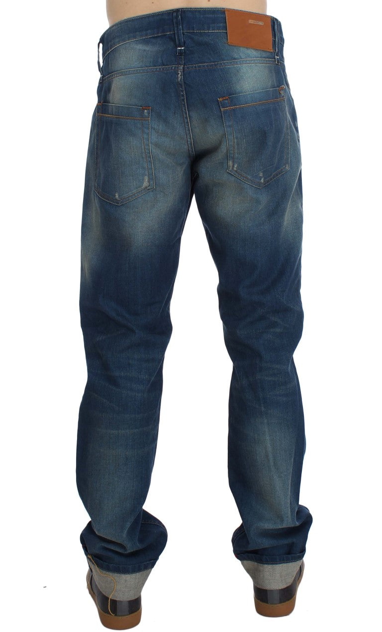 Acht Blue Wash Denim Cotton Stretch Baggy Fit Jeans Acht
