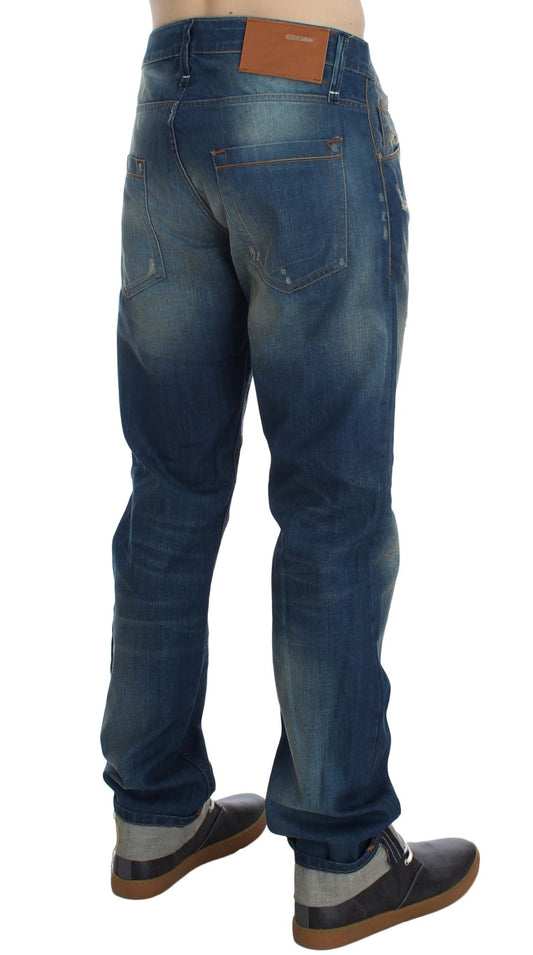 Acht Blue Wash Denim Cotton Stretch Baggy Fit Jeans Acht