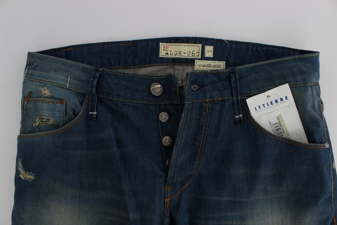 Acht Blue Wash Denim Cotton Stretch Baggy Fit Jeans Acht