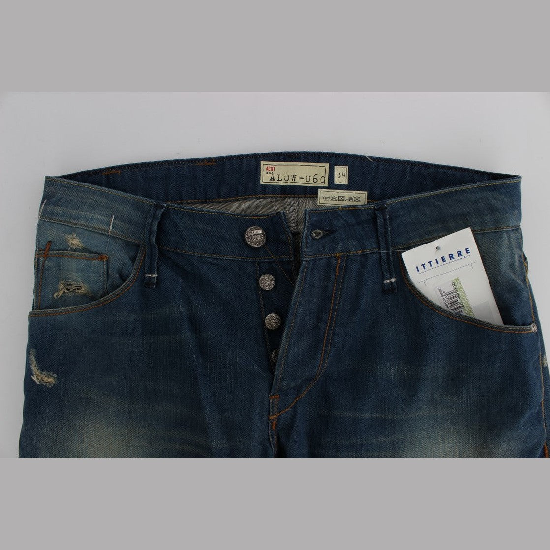 Acht Blue Wash Denim Cotton Stretch Baggy Fit Jeans