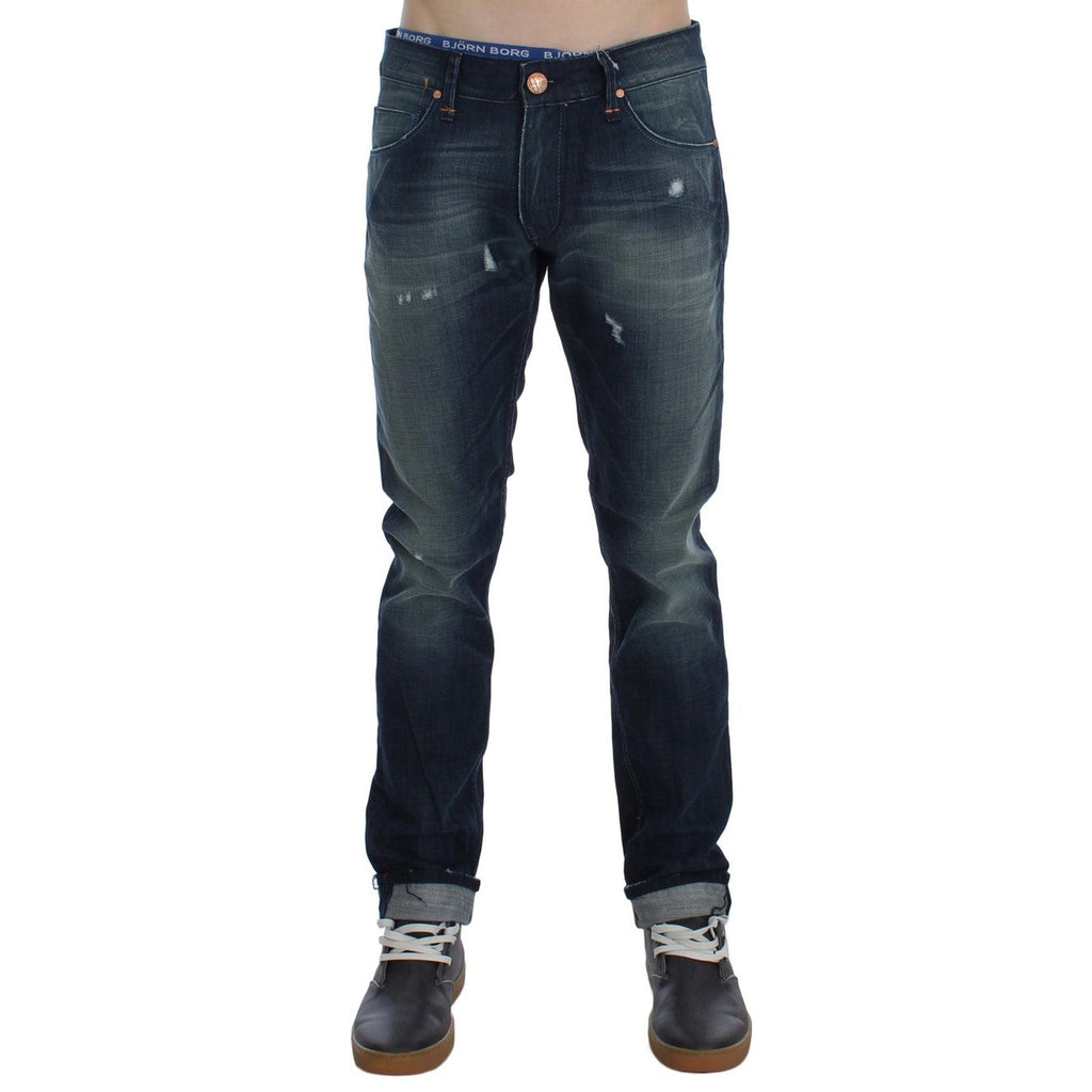 Acht Blue Wash Cotton Denim Slim Fit Jeans