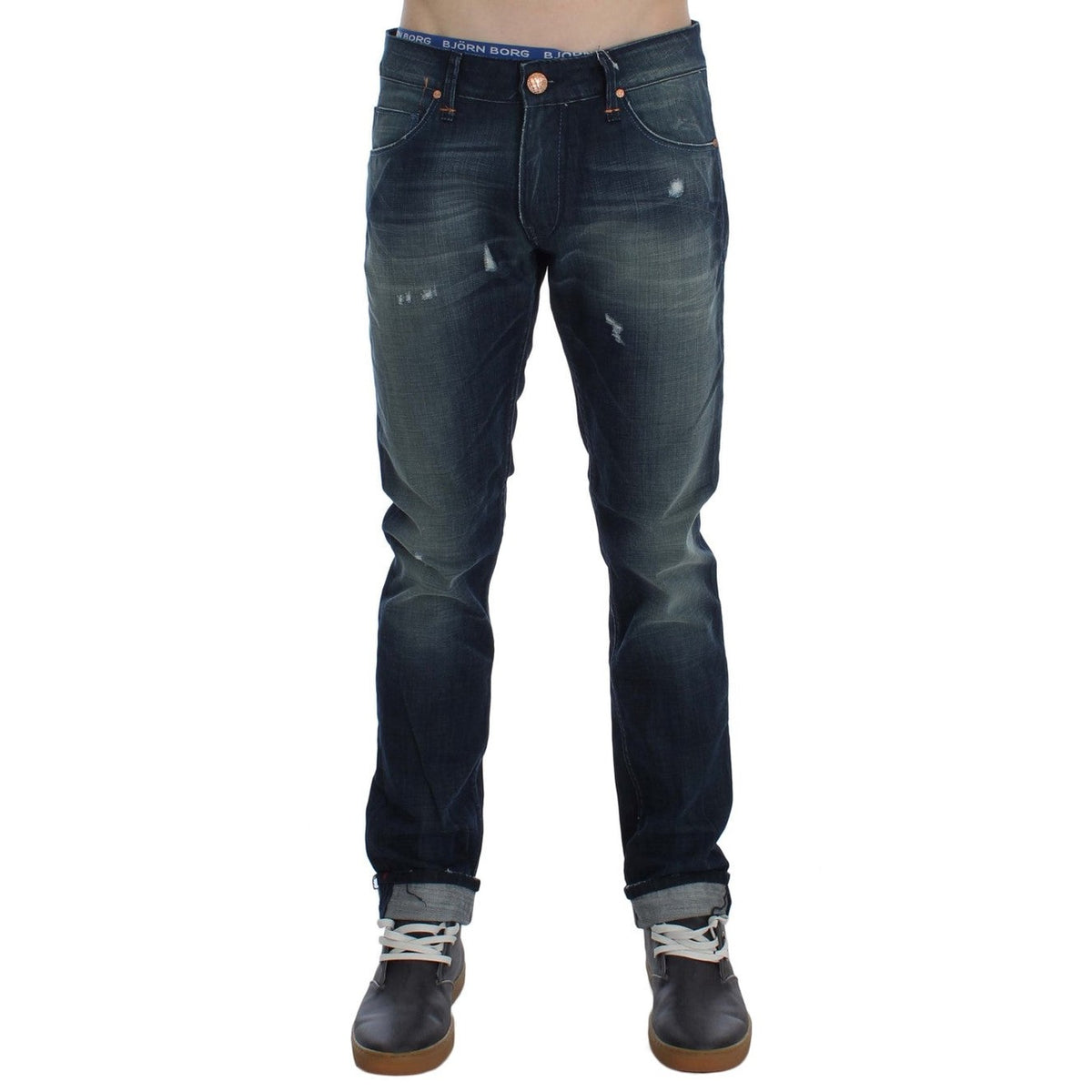 Acht Blue Wash Cotton Denim Slim Fit Jeans