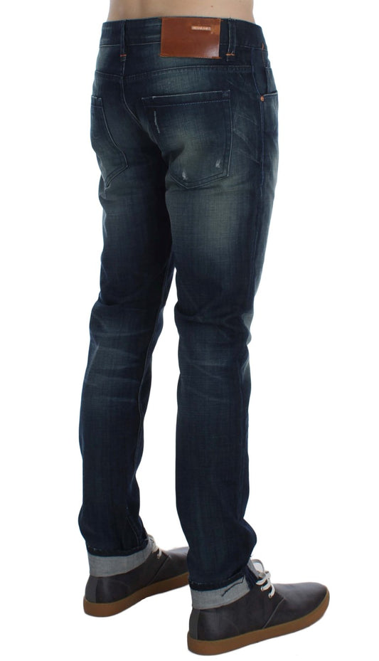 Acht Blue Wash Cotton Denim Slim Fit Jeans Acht