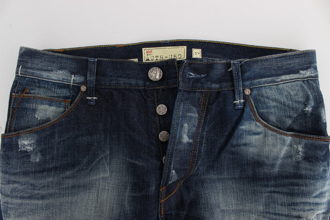 Acht Blue Wash Cotton Denim Regular Fit Jeans Acht