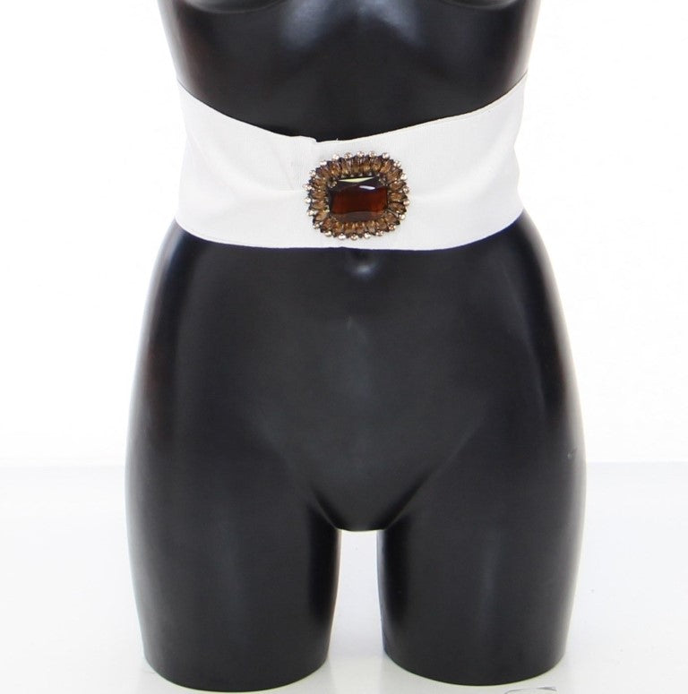 Dolce & Gabbana White Crystal Brass Wide Waist Runway Belt Dolce & Gabbana