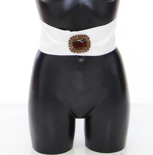 Dolce & Gabbana White Crystal Brass Wide Waist Runway Belt Dolce & Gabbana
