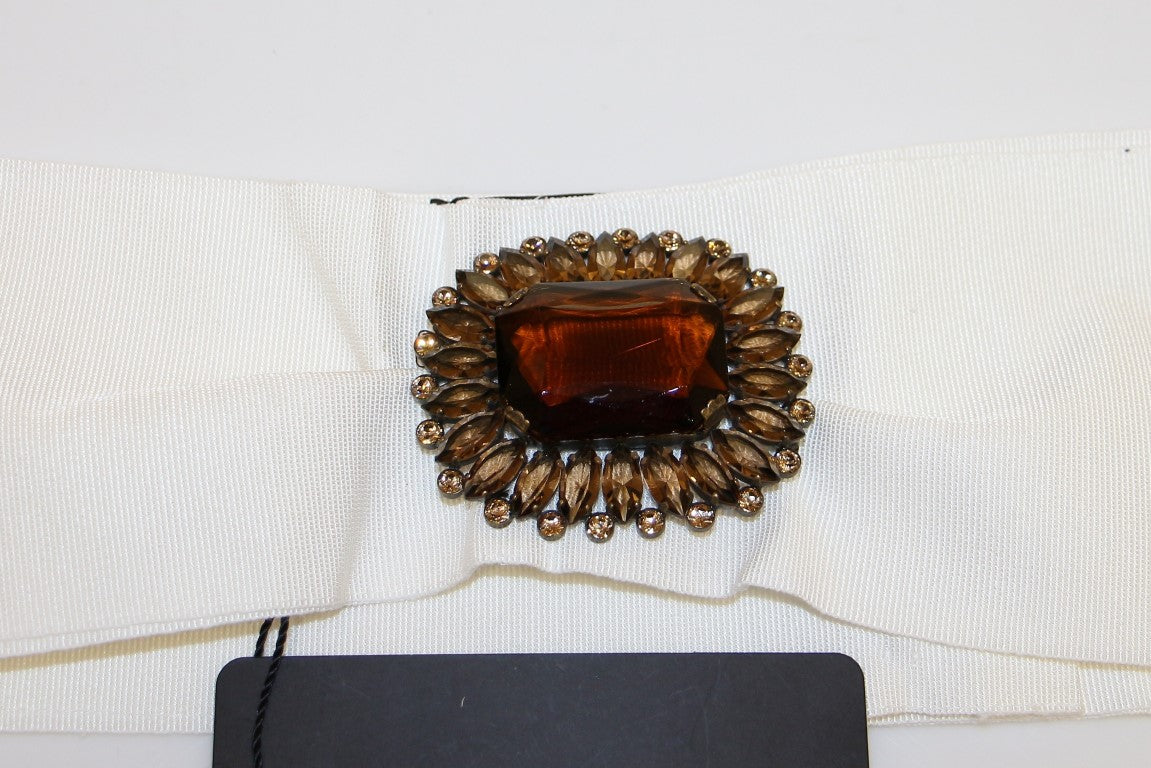 Dolce & Gabbana White Crystal Brass Wide Waist Runway Belt Dolce & Gabbana