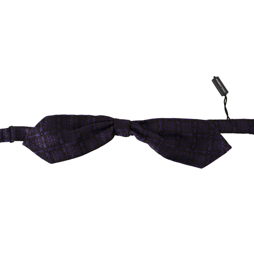 Dolce & Gabbana Blue Geometric Silk Adjustable Neck Papillon Tie