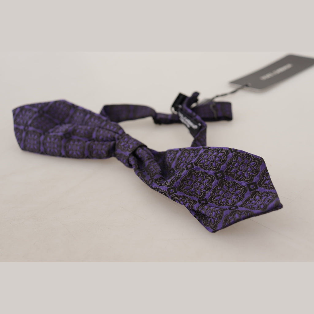 Dolce & Gabbana Blue Geometric Silk Adjustable Neck Papillon Tie